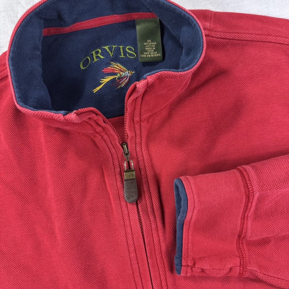 Orvis 1/4 zip Pullover Mens‎ XL Waffle Knit Red Long Sleeve Pima Cotton